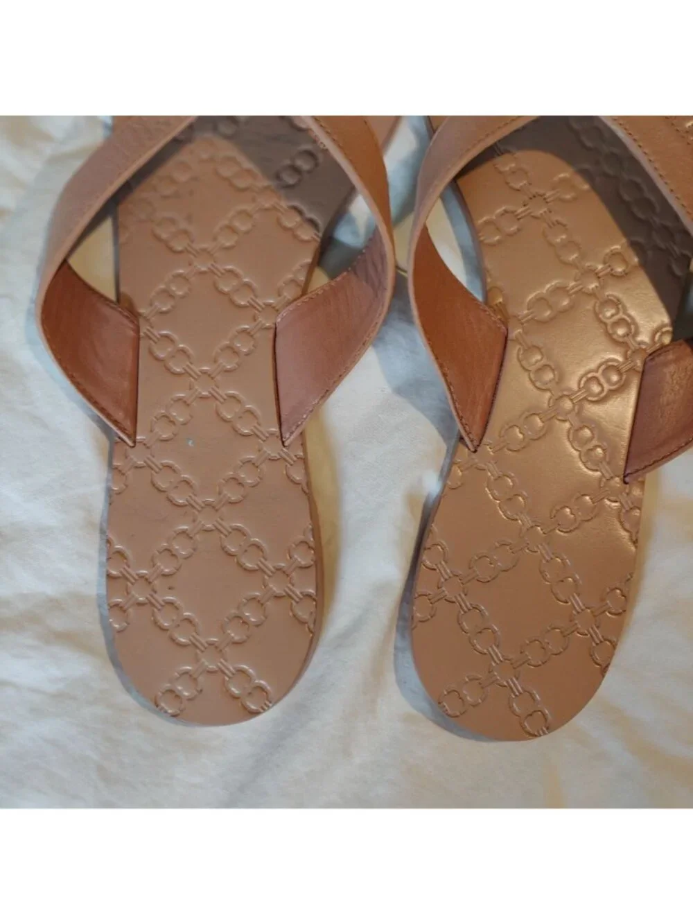 Tory Burch Monroe Flip Flop Sandals Logo Leather Flat Designer Chic 10.5